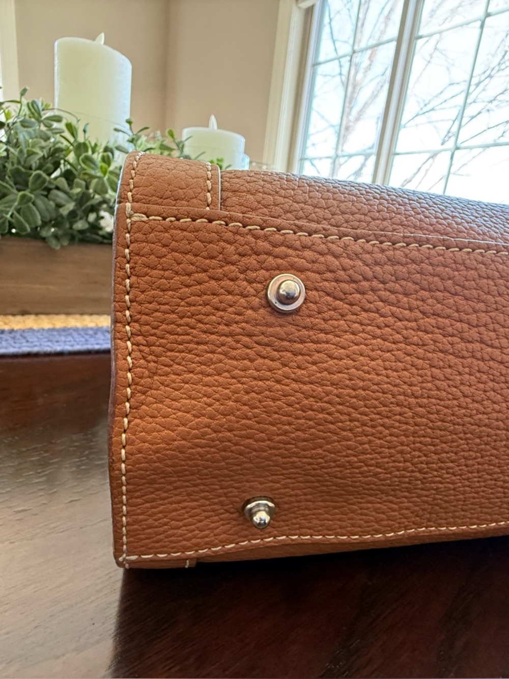 Vintage Dooney & Bourke Tan Pebble Leather Medium Tassel Tote - Picture 9 of 14